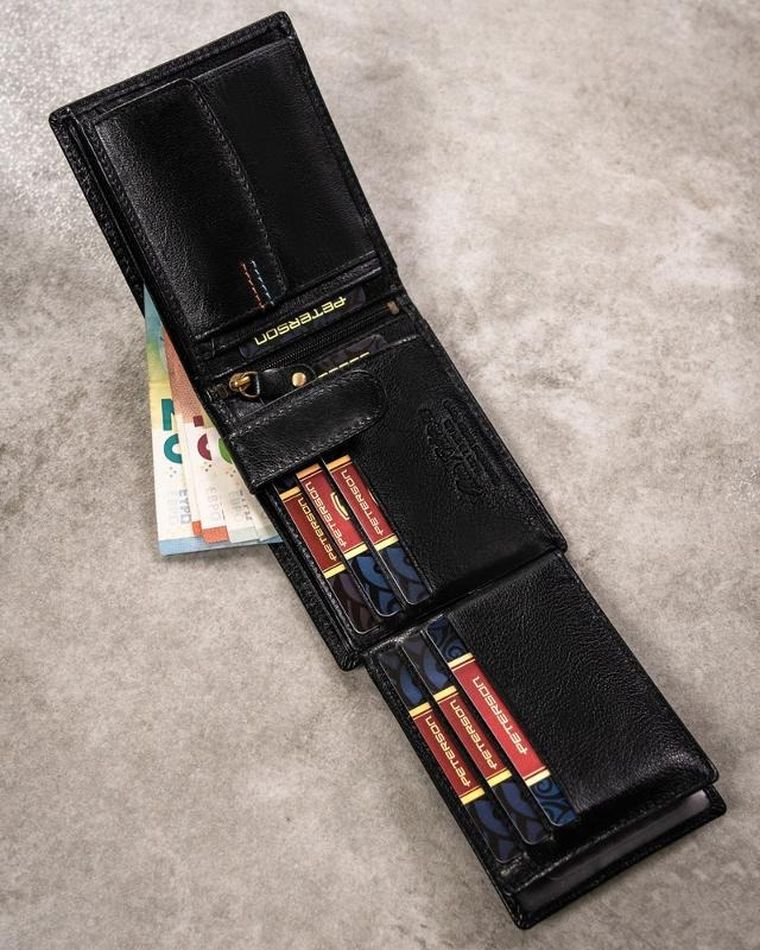 Zestaw prezentowy: Portfel, Brelok, czarny, skórzany, Peterson