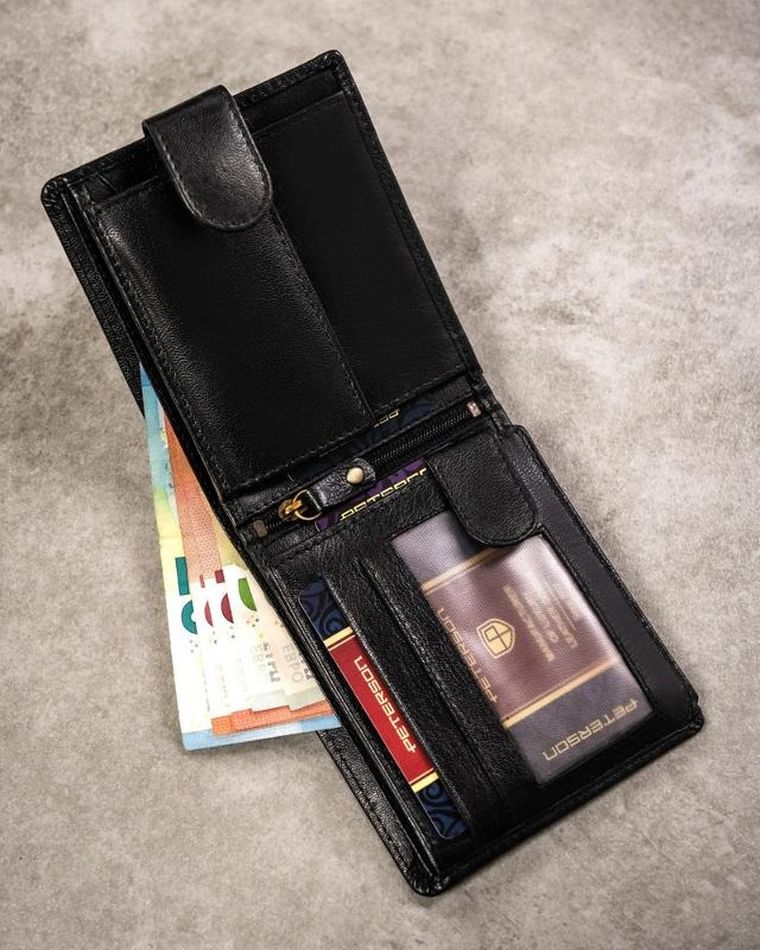 Zestaw prezentowy: Portfel, Brelok, czarny, skórzany, Peterson