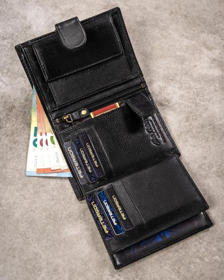 Zestaw prezentowy: Portfel, Brelok, czarny, skórzany, Peterson