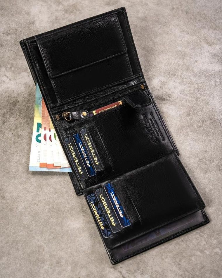 Zestaw prezentowy: Portfel, Brelok, czarny, skórzany, Peterson