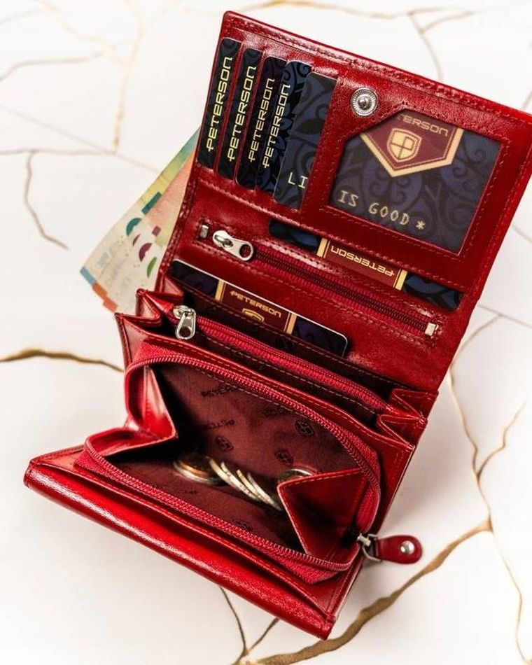 Zestaw prezentowy: Portfel, Brelok, czerwony, skórzany, Peterson