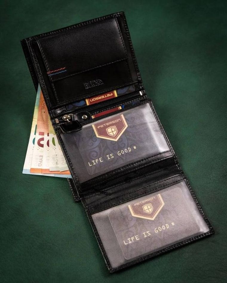 Zestaw prezentowy: Portfel skórzany, Brelok, czarny, Peterson
