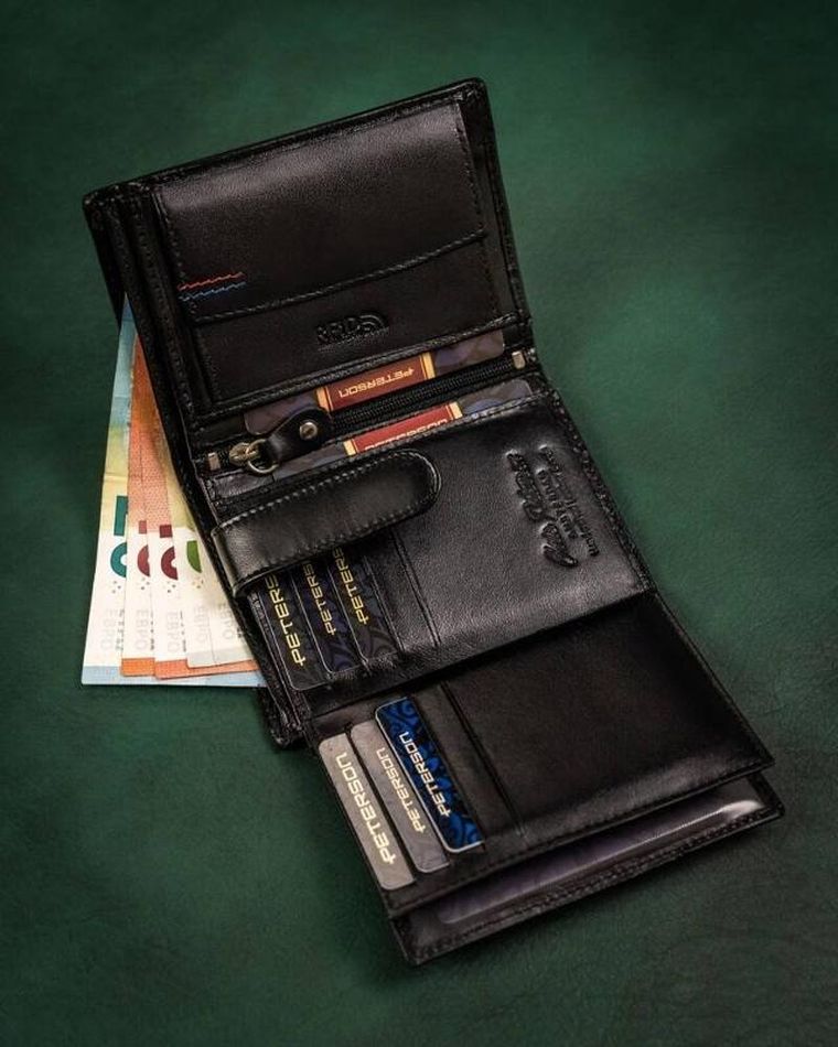 Zestaw prezentowy: Portfel skórzany, Brelok, czarny, Peterson