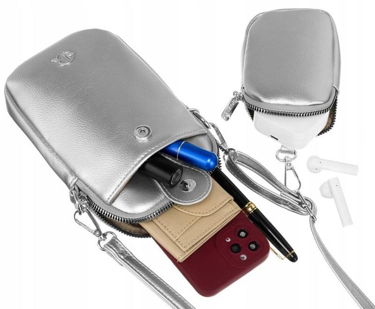 Zestaw: Torebka listonoszka, Portmonetka, srebrny, skóra ekologiczna, Rovicky