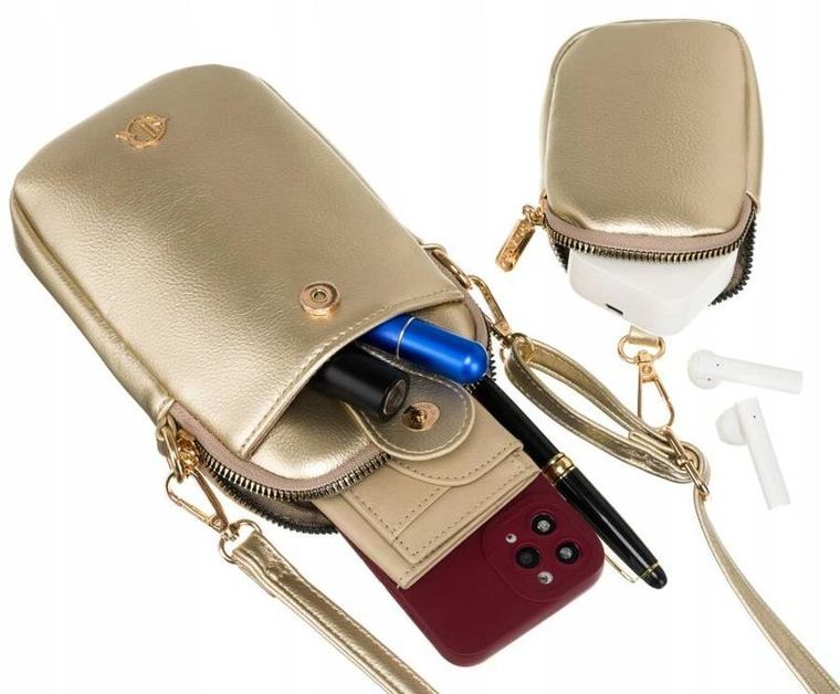 Zestaw: Torebka listonoszka, Portmonetka, złoty, skóra ekologiczna, Rovicky