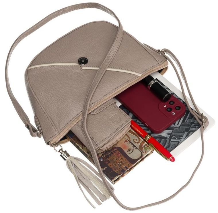 Zestaw: Torebka skórzana, Portfel, beżowy, Peterson