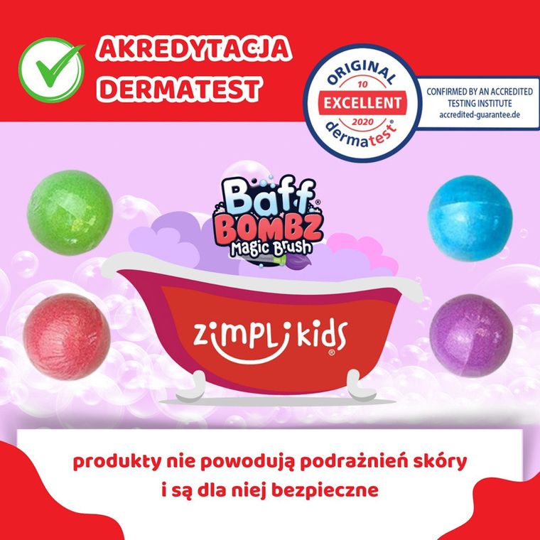Zimpli Kids, Baff Bomb Magic Brush, kule do kąpieli z pędzlem, 4 szt.