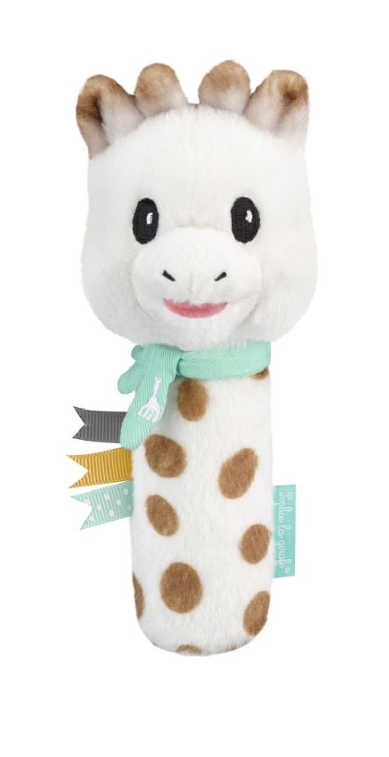 Żyrafa Sophie, zestaw narodzinowy z pluszową grzechotko-piszczałką