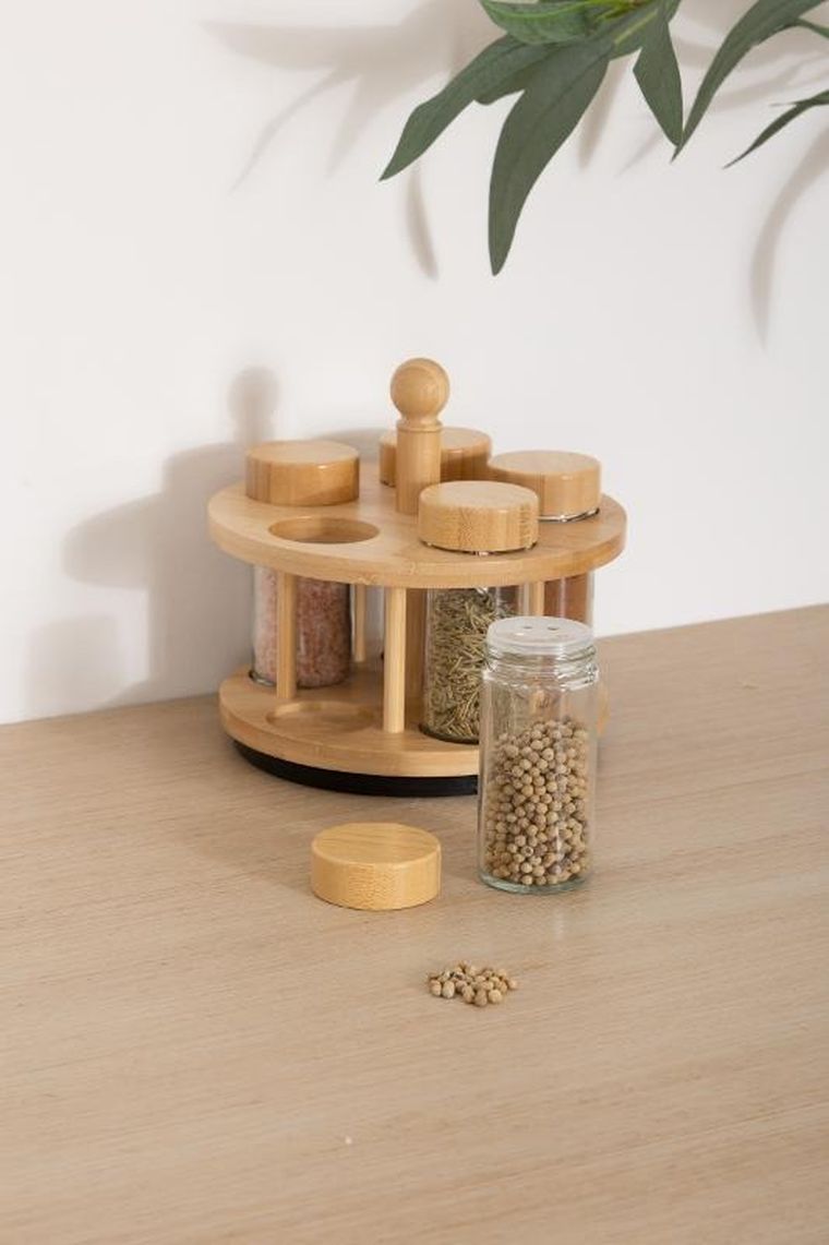 5five Simply Smart, Cozy, obrotowy pojemnik na przyprawy, 4 szklane słoiczki