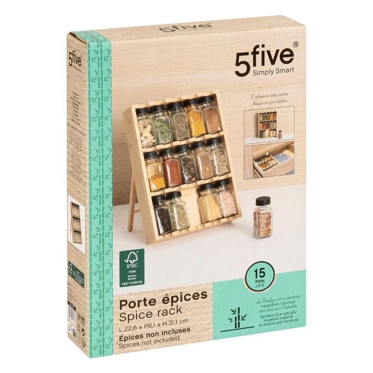 5five Simply Smart, organizer na przyprawy do szuflady lub na blat, 15 słoików