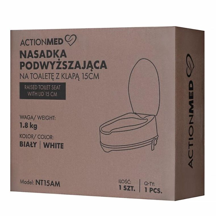 Actionmed, nasadka podwyższająca na toaletę z klapą, 15 cm