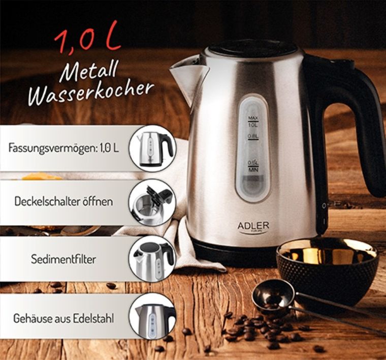 Adler, czajnik elektryczny AD 1273, 1200W, 1 l