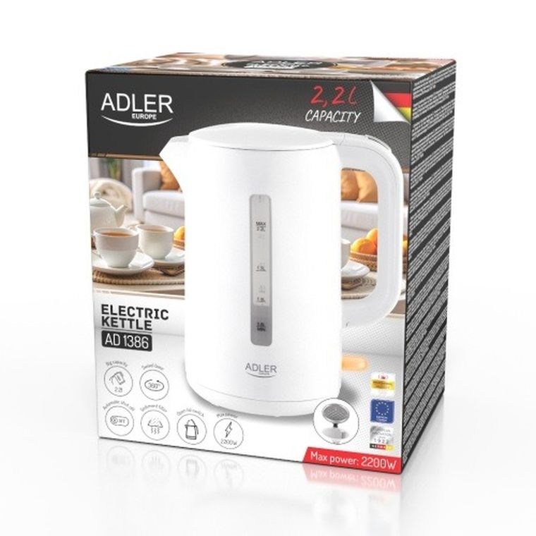 Adler, czajnik elektryczny, biały, 2,2l