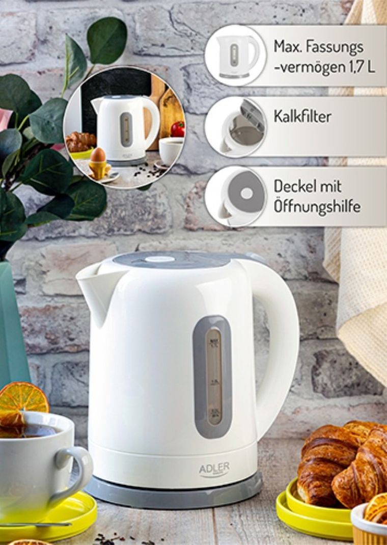 Adler, czajnik elektryczny, plastikowy, 1.7 l, 2200W, AD 1234