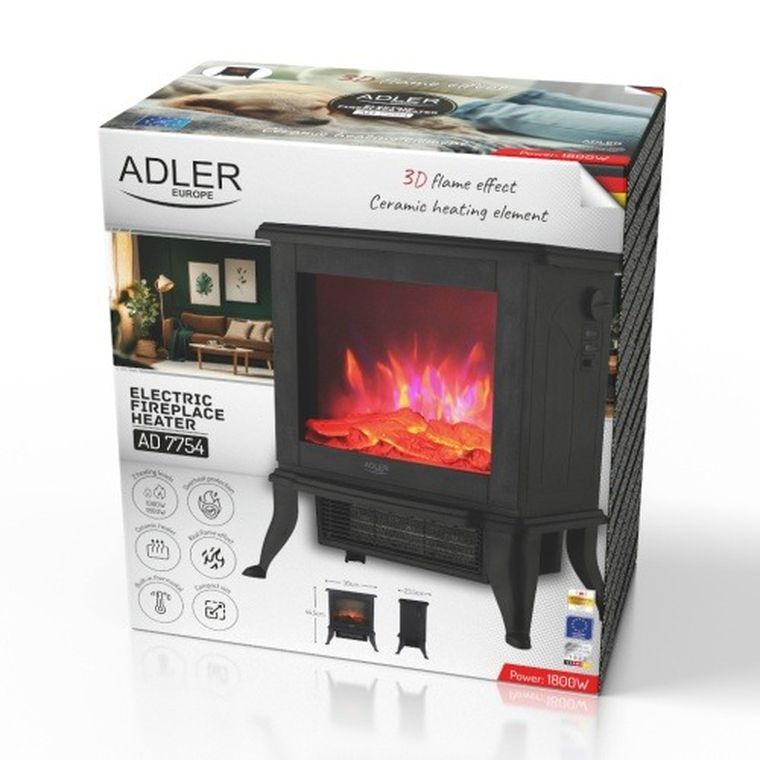 Adler, kominek elektryczny z termostatem, 1000W/1800W