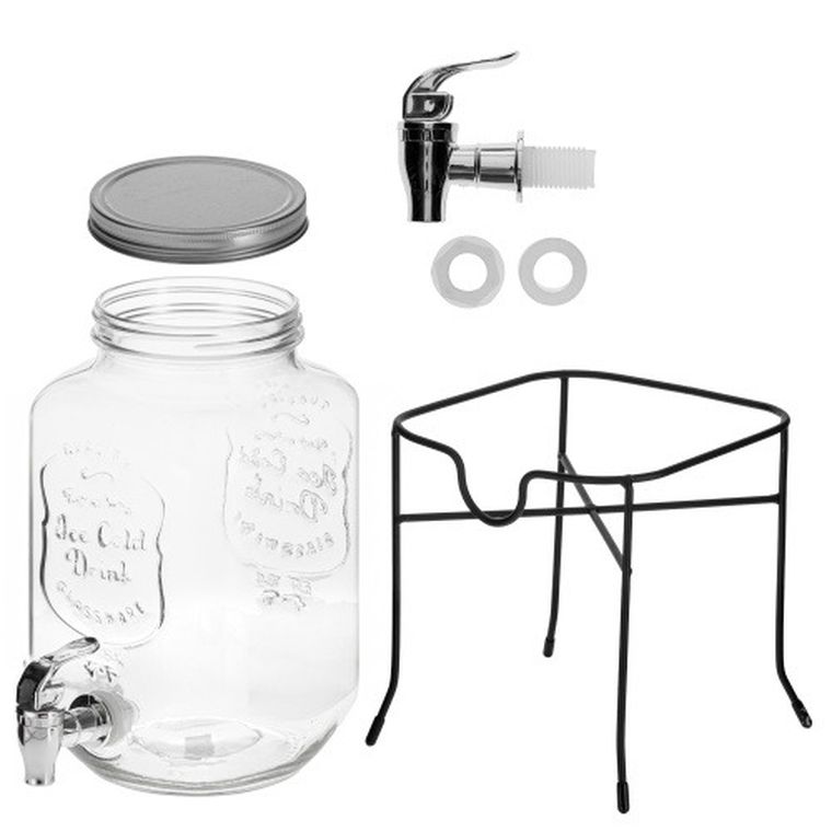 Adler, słój do napojów z kranikiem i stojakiem, szklany, 4l