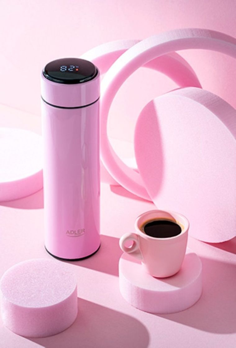 Adler, termos LED, różowy, 473 ml
