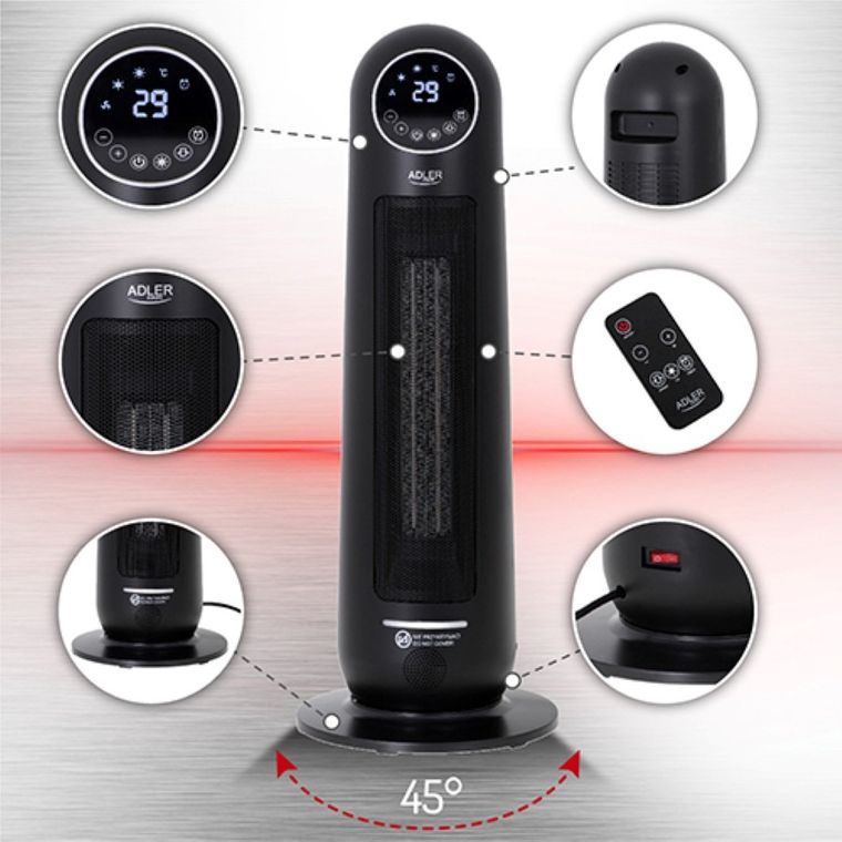 Adler, termowentylator kolumnowy, ceramiczny z pilotem, AD 7731