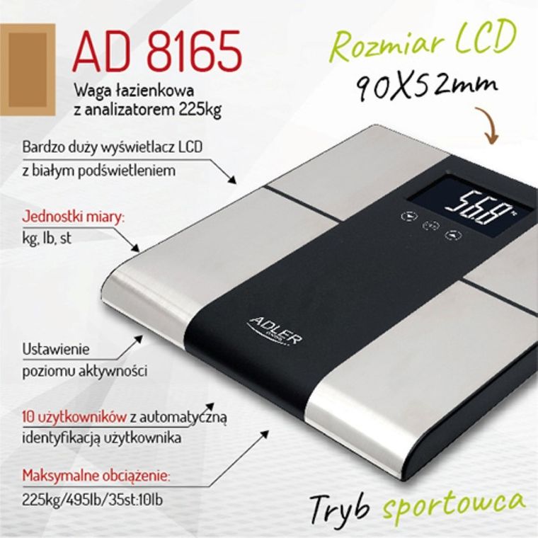 Adler, waga łazienkowa z analizatorem, AD 8165
