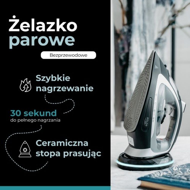 Adler, żelazko parowe, bezprzewodowe