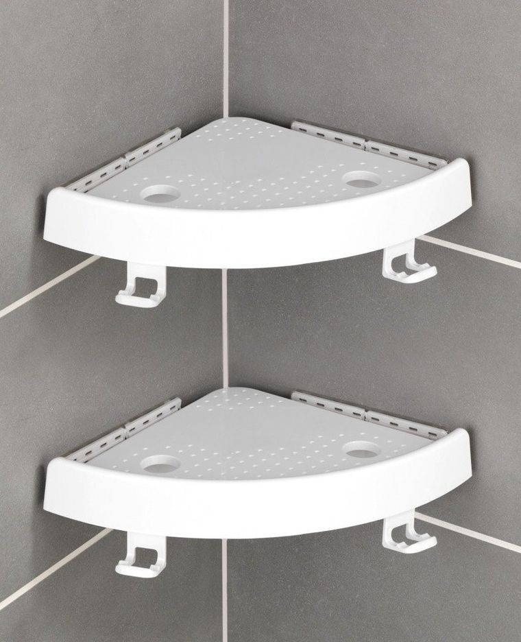 Allstar, prysznicowa półka narożna, biała, z haczykami