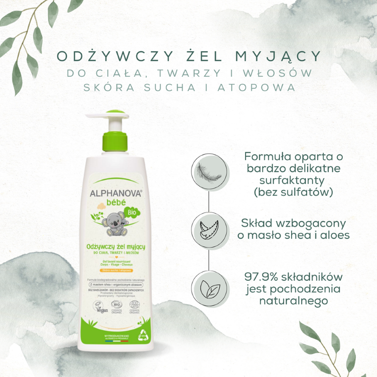 Alphanova Bebe, odżywczy żel do mycia skóry suchej i atopowej, 500 ml