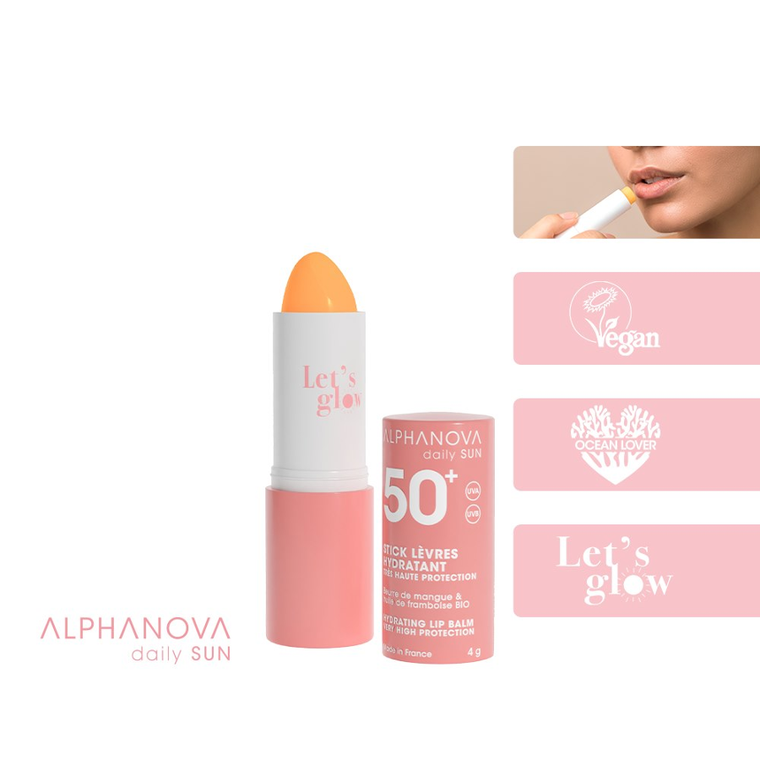 Alphanova, Daily Sun, Glow, pomadka do ust z filtrem SPF50+, 4g