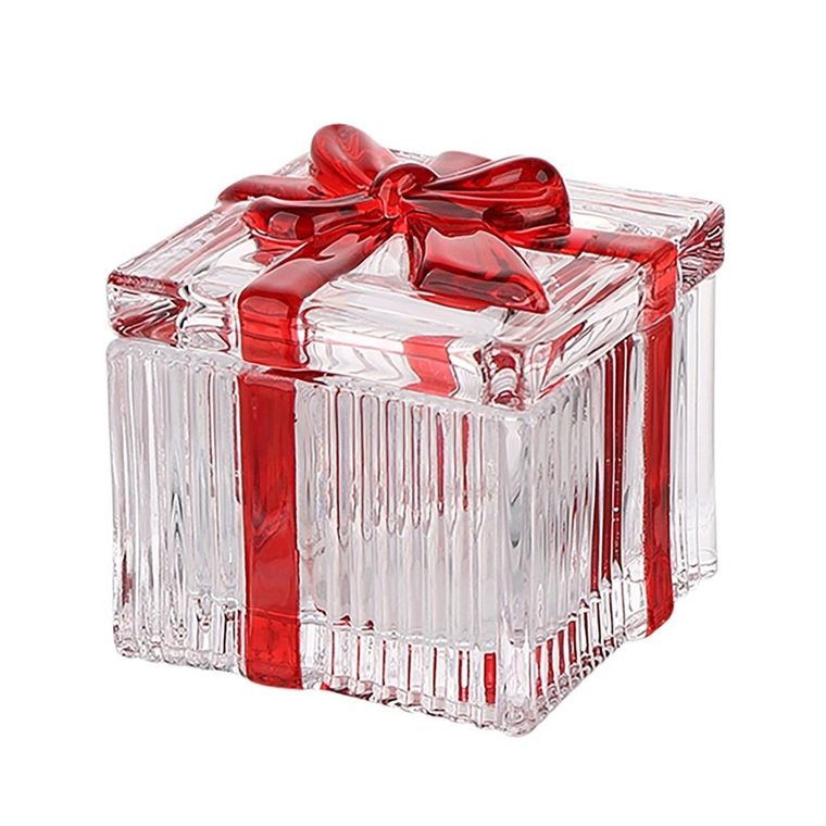 Altom Design, puzderko kwadratowe szklane z czerwoną kokardą, 7-7-12 cm, color box