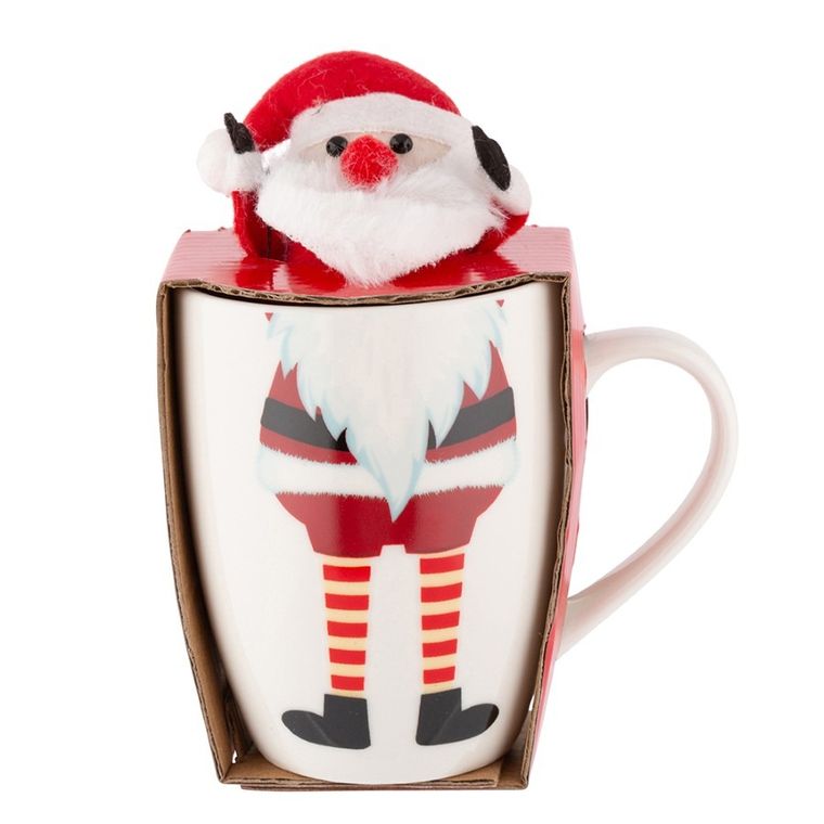 Altom Design, zimowy kubek baryłka nbc, 340 ml, z maskotką, Mikołaj, w opasce