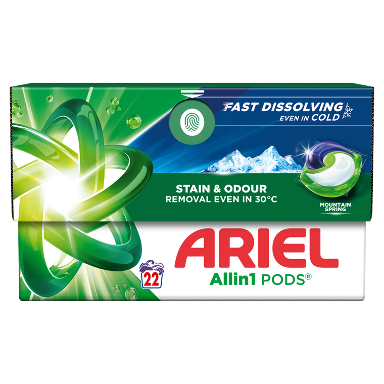 Ariel, Allin1 Pods, kapsułki do prania ze środkiem piorącym w płynie, 22 prań, Mountain Spring