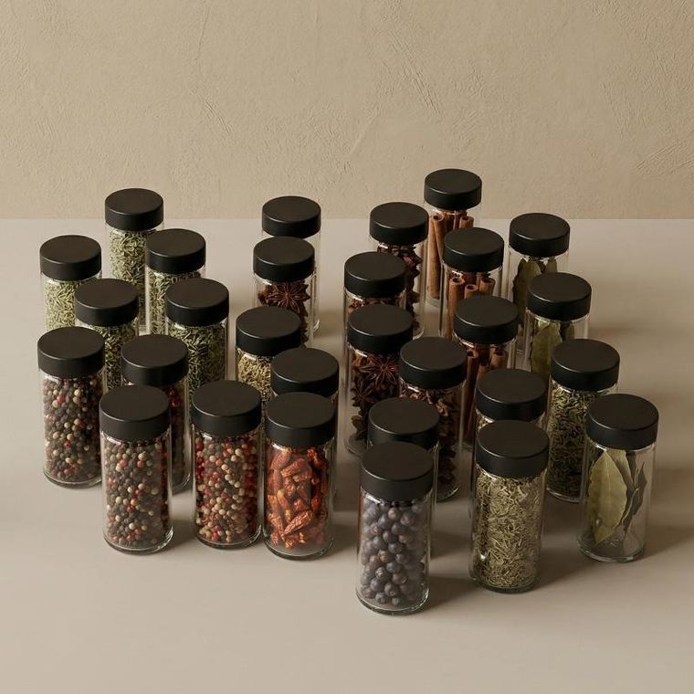 Aromelio, Palette, bambusowy organizer na przyprawy z montażem do ściany, 30 słoiczków, 4,5-9 cm