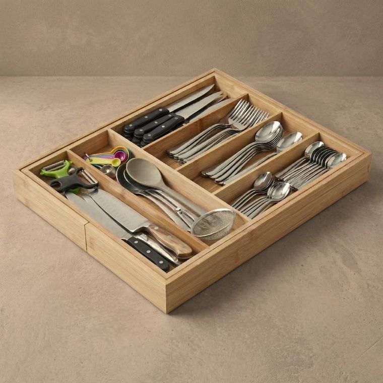 Aromelio, Vario, rozkładany organizer na sztućce, bambusowy, 53-33-43 cm