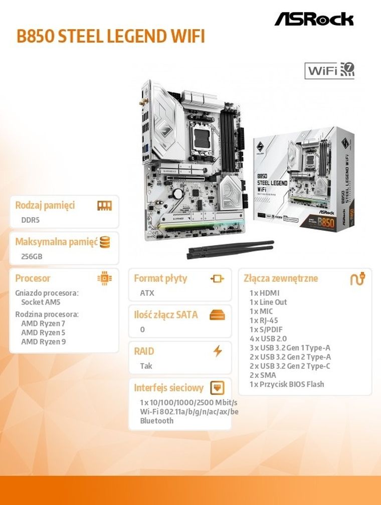 Asrock, płyta główna, B850 STEEL LEGEND WIFI