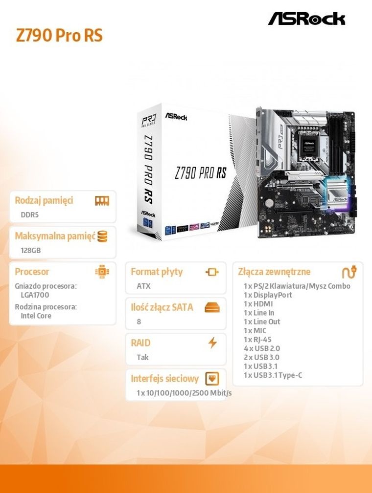 ASRock, płyta główna, Z790 PRO RS s1700 4DDR5 HDMI/DP M.2 ATX