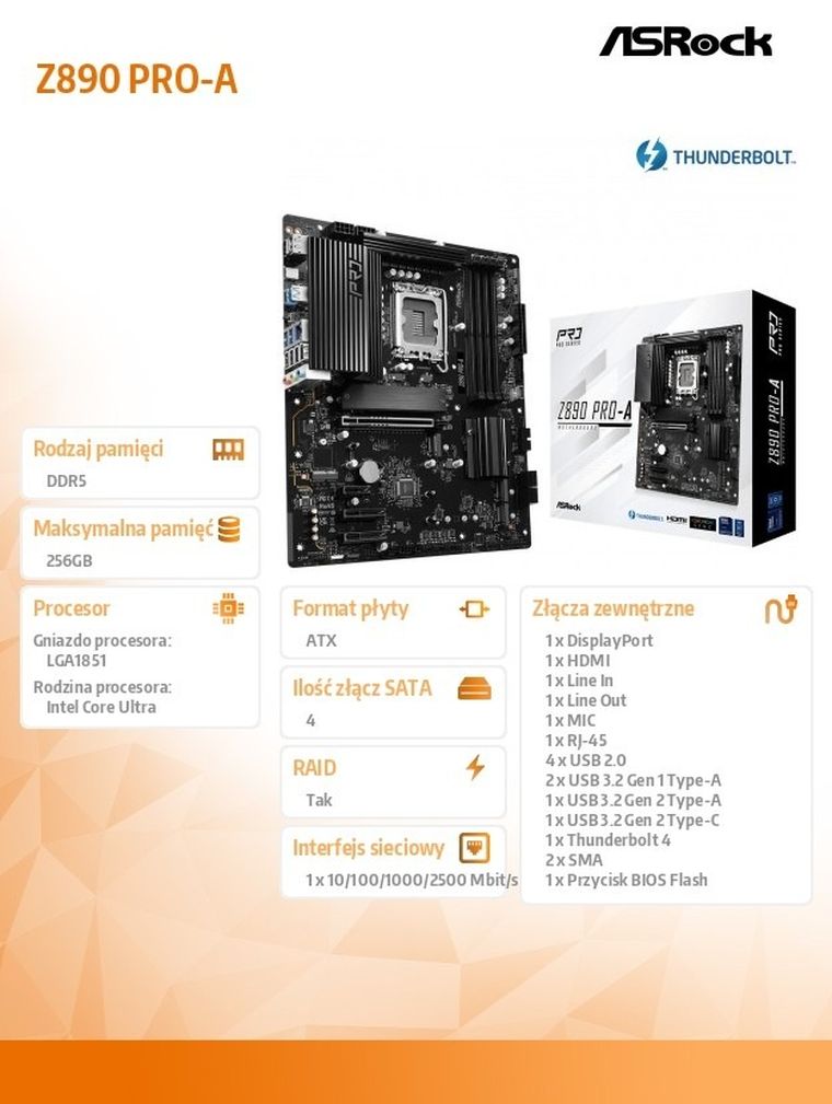 ASRock, płyta główna, Z890 PRO-A ATX