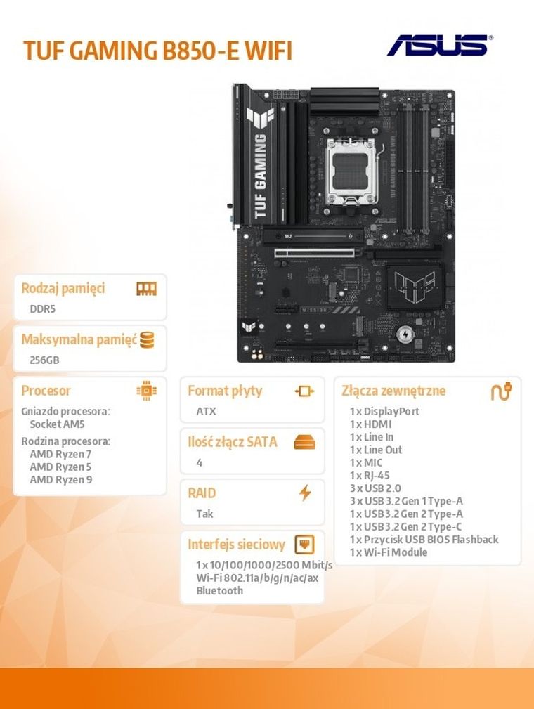 Asus, płyta główna, TUF GAMING B850-E WIFI