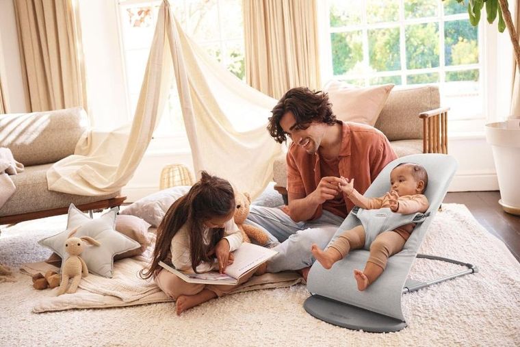 BabyBjörn, Bliss Woven, leżaczek, jasny szary, melanż