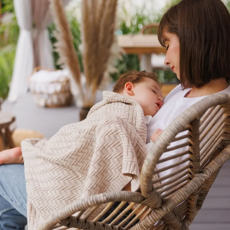 BabyOno, kocyk dzianinowy, bawełniany, beżowy