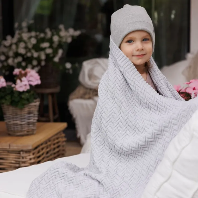 BabyOno, kocyk dzianinowy, bawełniany, szary