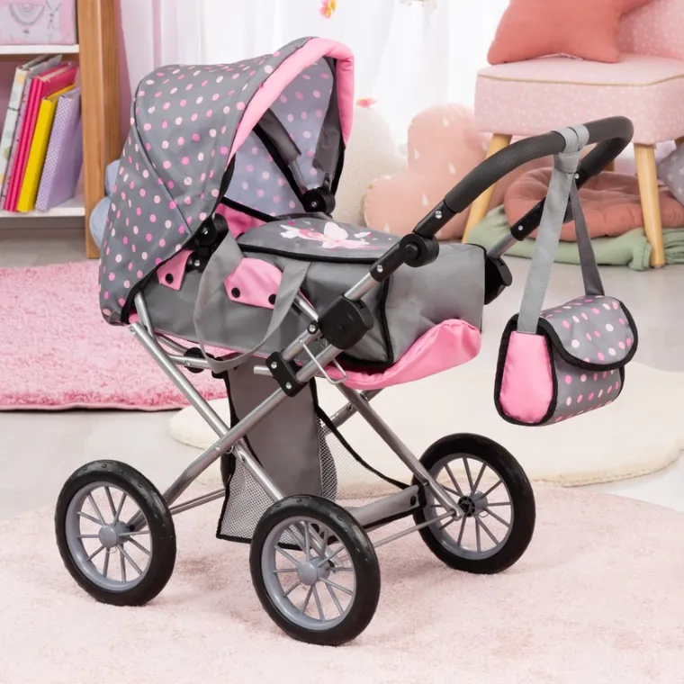 Bayer Design, City Star Combi, głęboki wózek dla lalek z torbą, szaro-różowy