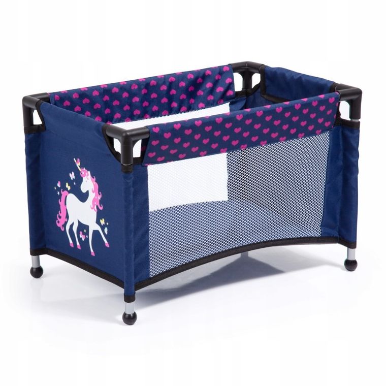 Bayer Design, Combi Grande Mega, głęboki wózek dla lalek, zestaw z łóżkiem turystycznym, nosidełkiem i akcesoriami, granatowo-różowy