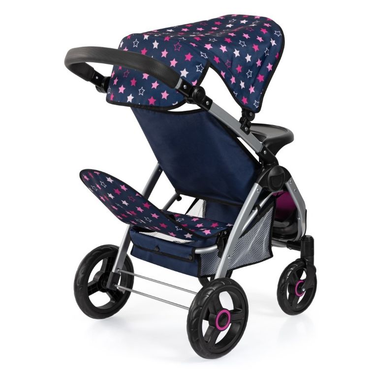 Bayer Design, Jogger Duo, bliźniaczy wózek dla lalek z torbą, granatowo-różówy z wróżką
