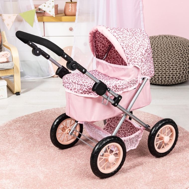 Bayer Design, Trendy, głęboki wózek dla lalek z torbą, różowa panterka