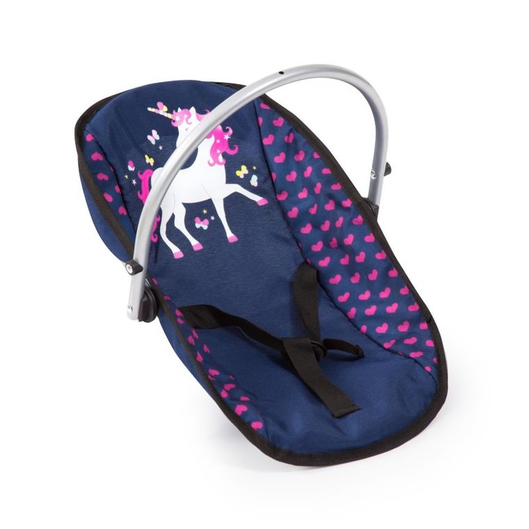 Bayer Design, Vario, krzesełko dla lalek 3w1, zestaw z nosidełkiem, torbą i akcesoriami, niebiesko-różowy z jednorożcem