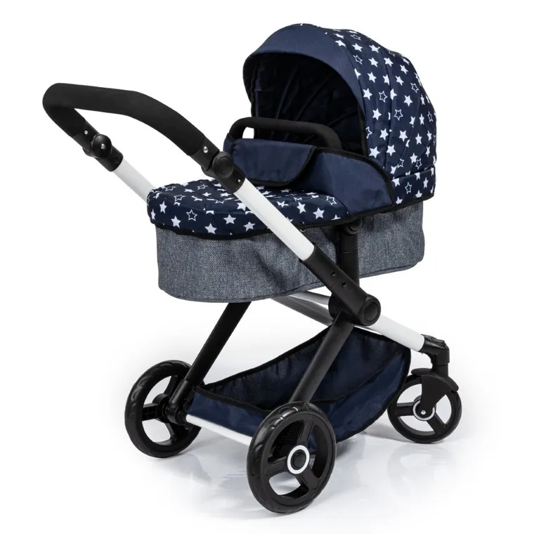 Bayer Design, Xeo Combi, głęboki wózek dla lalek z torbą, ciemnoniebieski z gwiazdkami