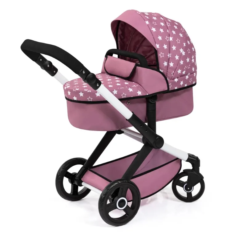 Bayer Design, Xeo Combi, głęboki wózek dla lalek z torbą, różowy w gwiazdki