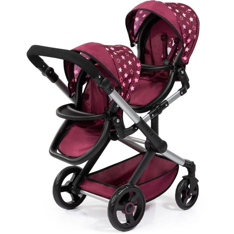 Bayer Design, Xeo Twin, bliźniaczy wózek dla lalek z torbą, bordo
