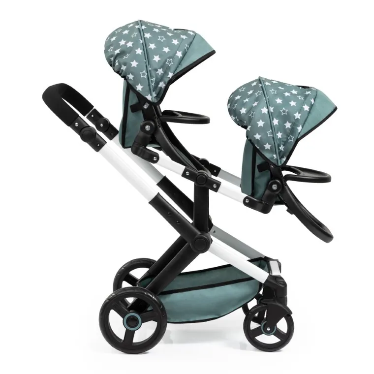 Bayer Design, Xeo Twin, bliźniaczy wózek dla lalek z torbą, zielony w gwiazdki