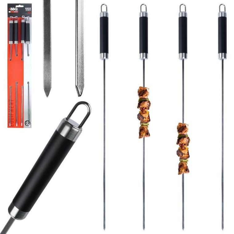 BBQ, szpikulce do szaszłyków, stalowe, 47 cm, 4 szt.