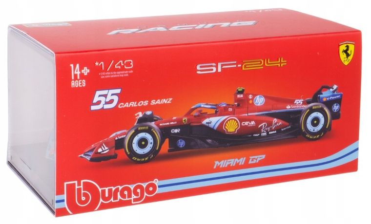 Bburago, Ferrari SF-24 Gp Miami 2024 Carlos Sainz, Bolid F1, model pojazdu, 1:43